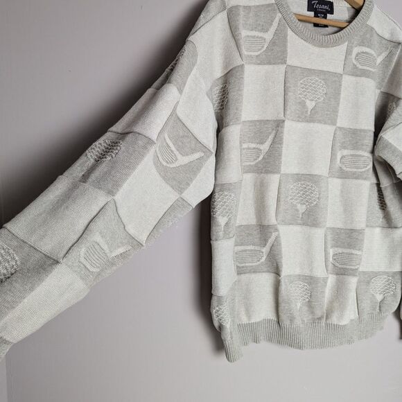 Vintage Golf Theme Knit Crewneck Sweater, Men's Cream, Tosani Canada, Size Mediu - Picture 3 of 7